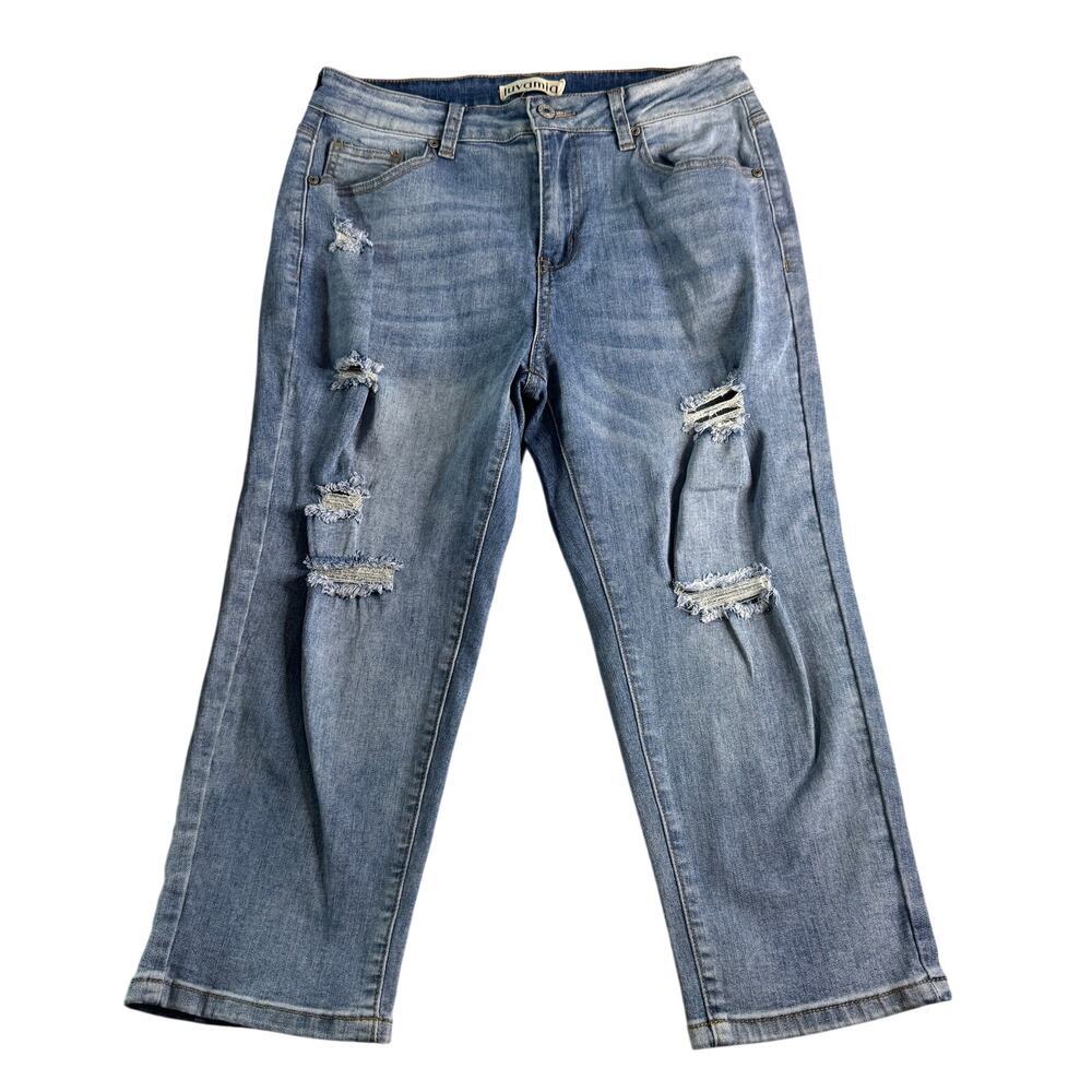 Luvamia Distressed Cropped Skinny Jeans Women’s Large Light Wash Stretch Denim